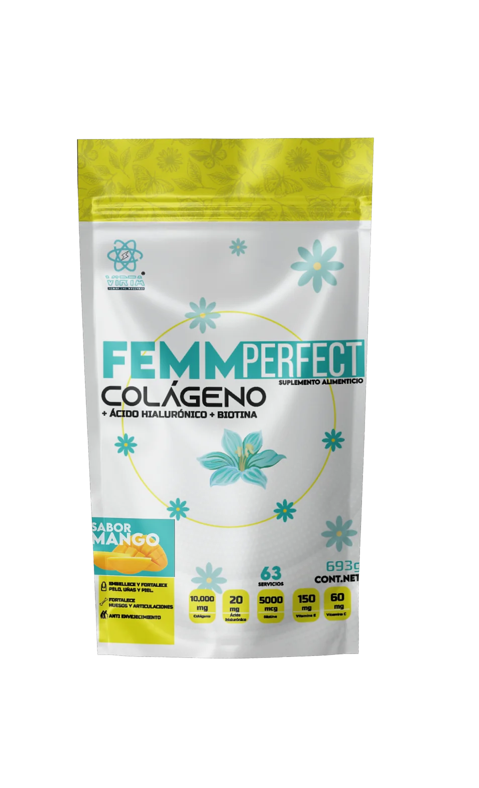 Virta Femm Perfect Colageno + Acido Hialuronico + Biotina 693g 63 servicios Mango