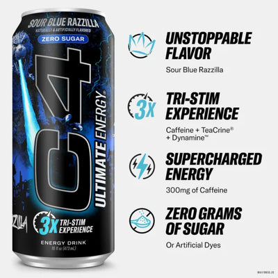 Cellucor C4 Ultimate Godzilla 16oz (12 pack) Sour Blue Razzilla Portada 2