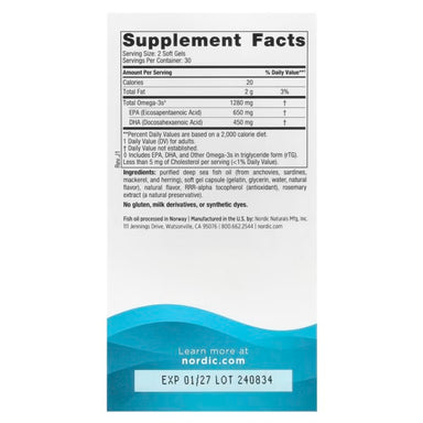 Nordic Naturals Ultimate Omega 60 tabletas Informacion nutricional