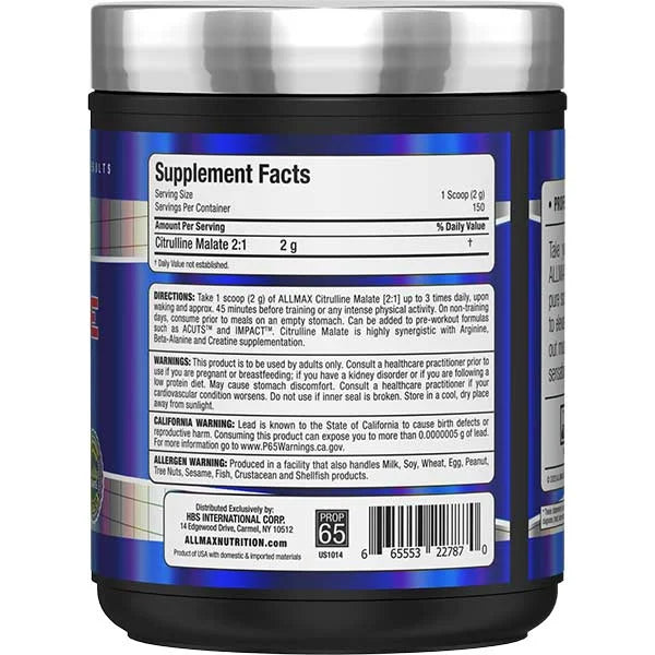 Allmax Citrulina 300 Gramos 150 Servicios informacion nutricional