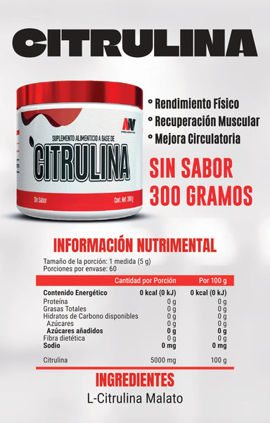 Advance Nutrition Citrulina 300gr 60 Servicios informacion nutricional