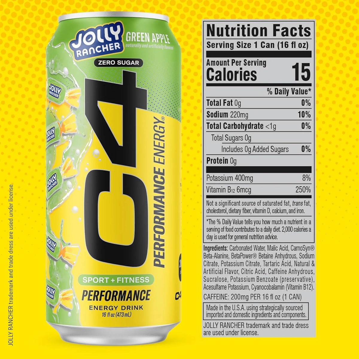 Cellucor C4 Energy Drink 16oz 12 Pack Jolly Rancher informacion nutricional