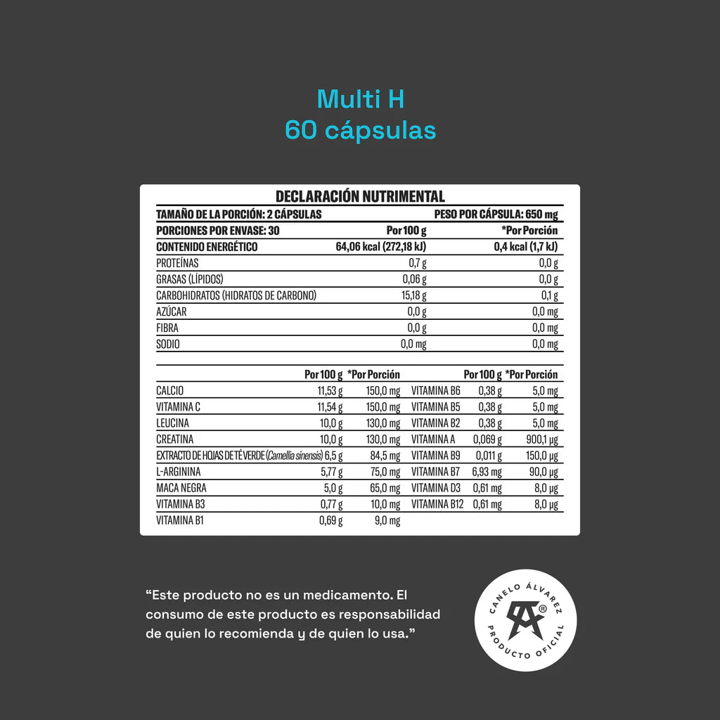 YAOCA Multi H 60 Capsulas Informacion nutricional