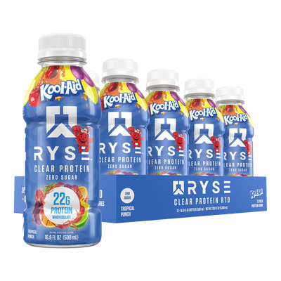 Ryse Clear Whey Proteina Drink 12 pack Kool Aid Tropical punch Portada