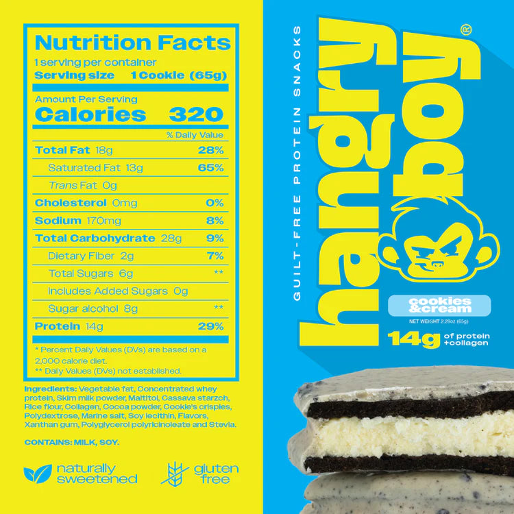 Hangryboy Protein Cookie 12 Pack Cookies and Cream Informacioin nutricional
