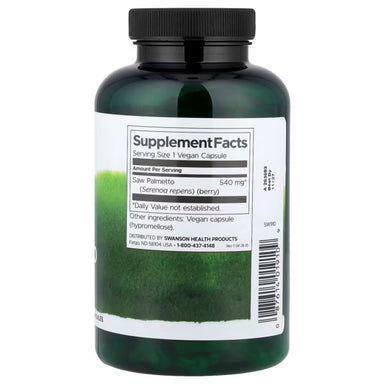 Swanson Saw Palmetto 540mg 250 Cápsulas Informacion nutricional