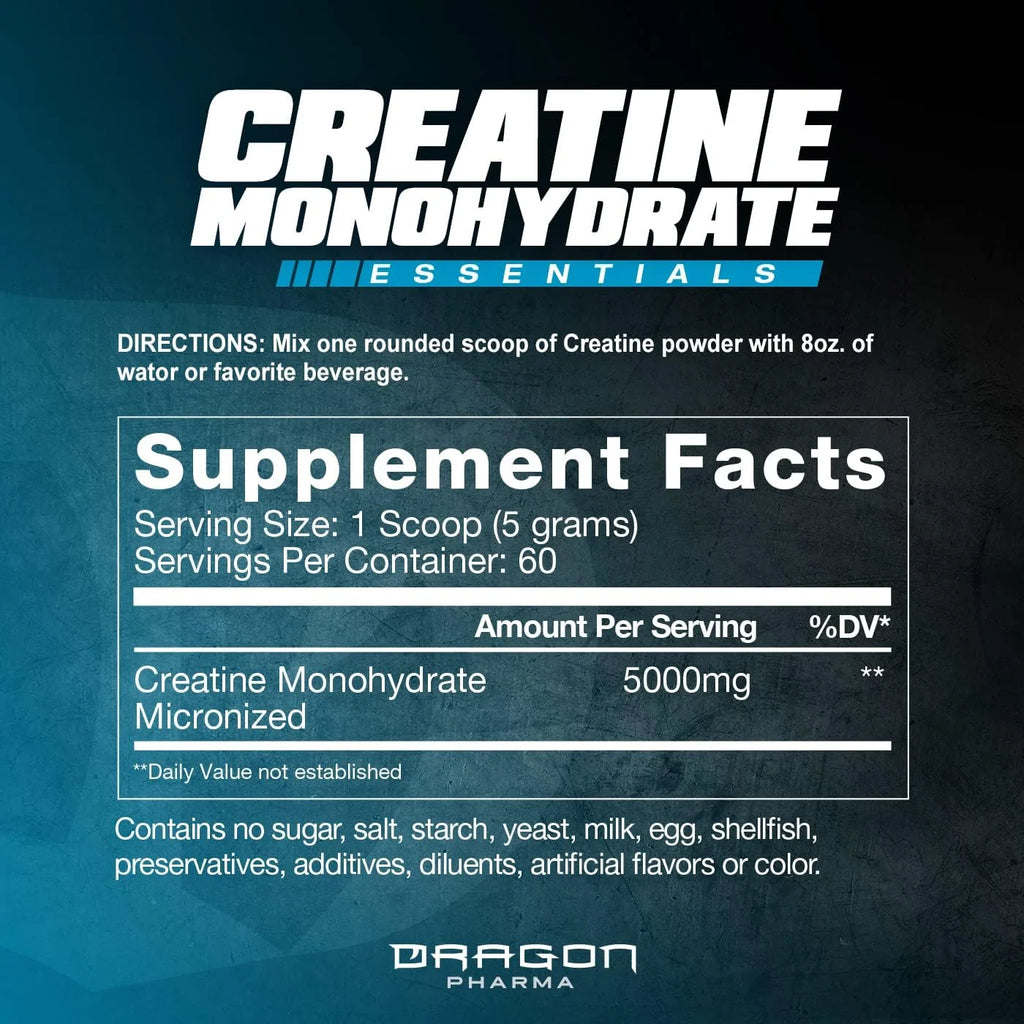 Dragon Pharma Creatina Monohidratada 300Gr 60 Porciones informacion nutricional