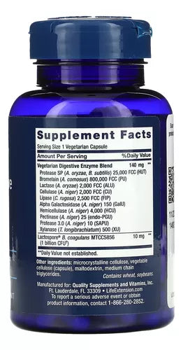 Life Extension Super Enzimas Digestivas Y Probioticos 60 Cápsulas Informacion nutricional