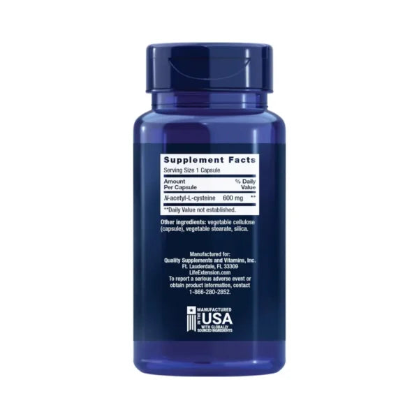 Life Extension N-Acetyl L-Cysteine 600mg 60 Capsulas Informacion nutricional
