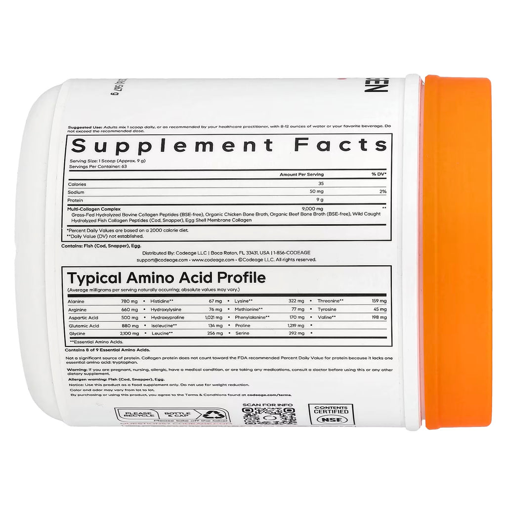 Codeage Multi Collagen Peptides Sin Sabor 567g Informacion nurtricional