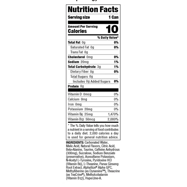 Bucked Up Energy Drink 12 Pack Sabor Wild Citrus Informacion nutricional