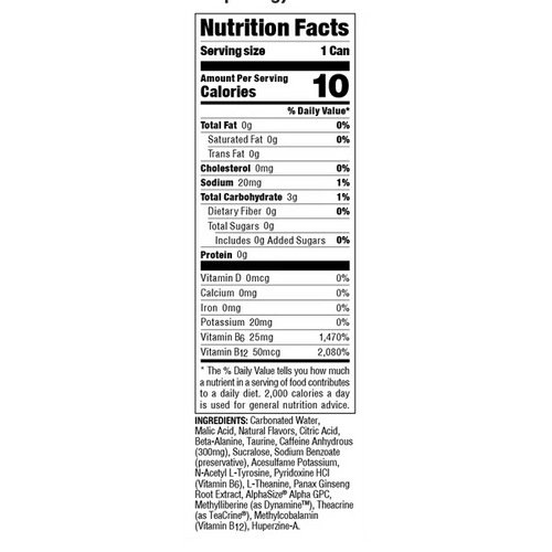 Bucked Up Energy Drink 12 Pack Sabor Wild Citrus Informacion nutricional