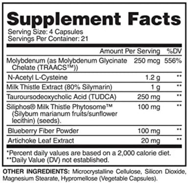 Evogen Liver Longer 84 Cápsulas Suplemento de Apoyo Hepático Informacion nutricional
