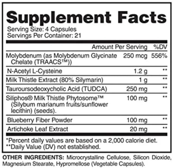 Evogen Liver Longer 84 Cápsulas Suplemento de Apoyo Hepático Informacion nutricional