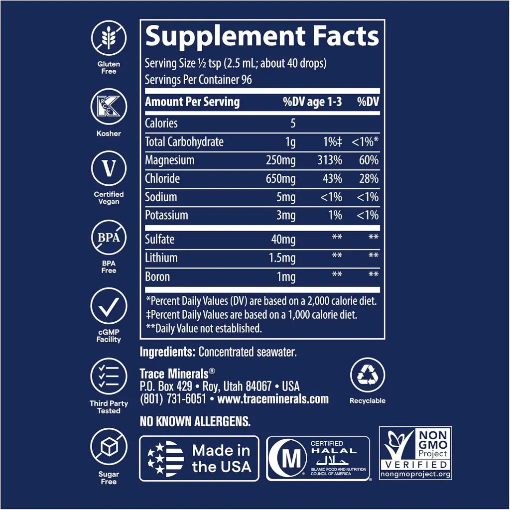 Trace Minerals Concentrace Trace Mineral Drops 237 ml informacion nutricional