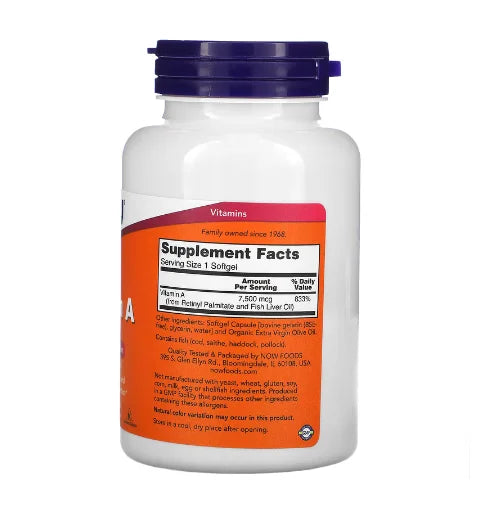 Now Foods Vitamina A 25000 IU 250 Softgels informacion nutricional