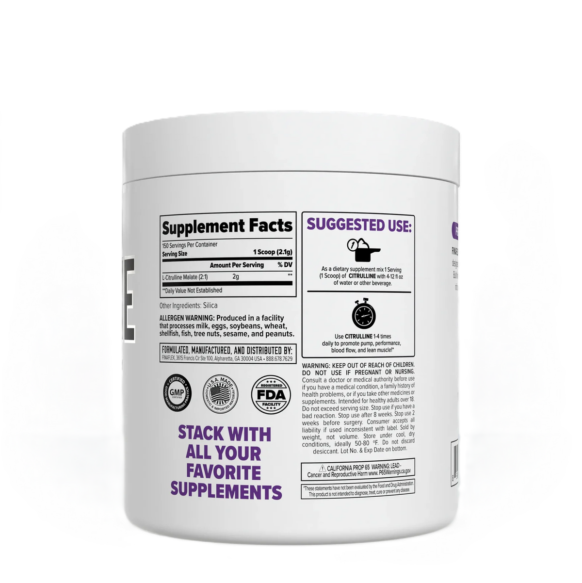 Finaflex Citrulina 309gr 150 Servicios informacion nutricional