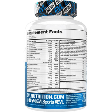Evlution Nutrition Multivitamínico VitaMode 120 tabletas 60 servicios informacion nutricional