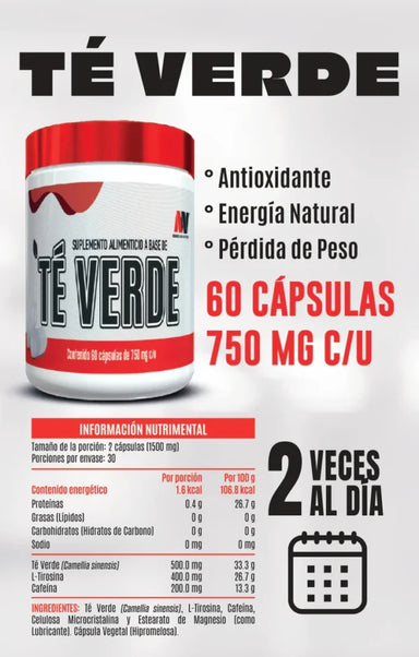 Advance Nutrition Te Verde 60 Tabs 750mg Informacion nutricional