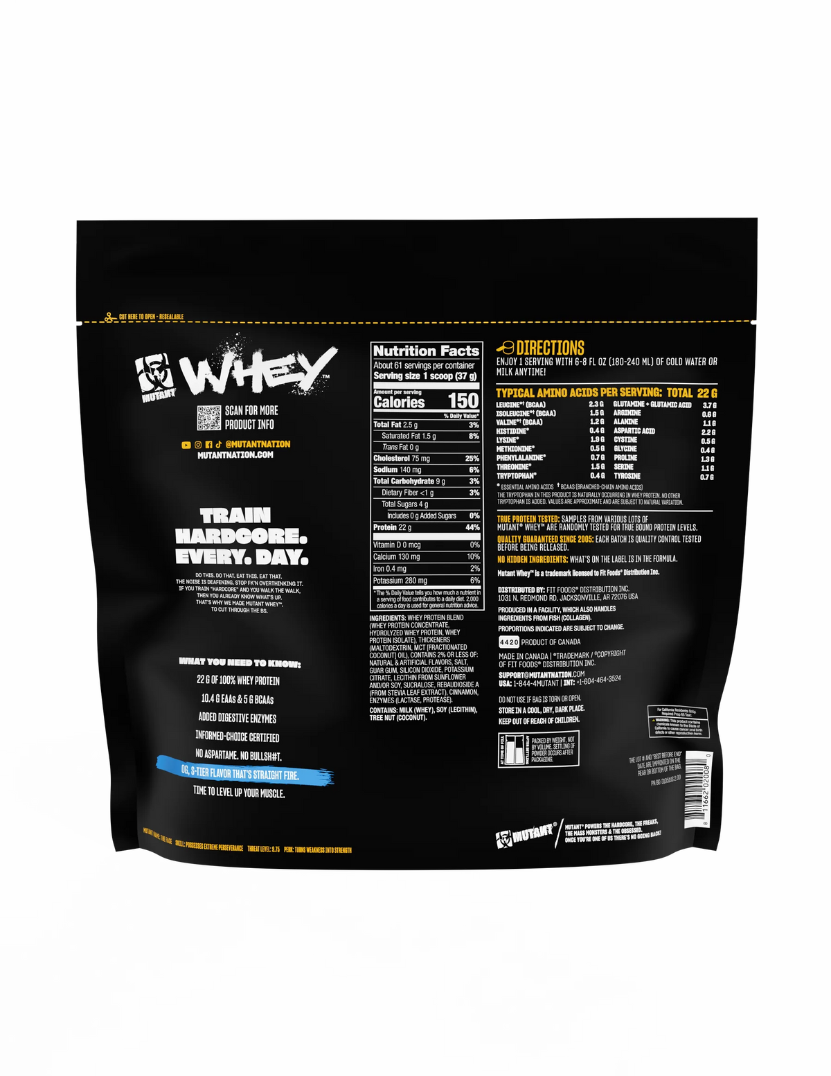 Mutant Whey Proteina 5 libras 61 servicios informacion nutricional