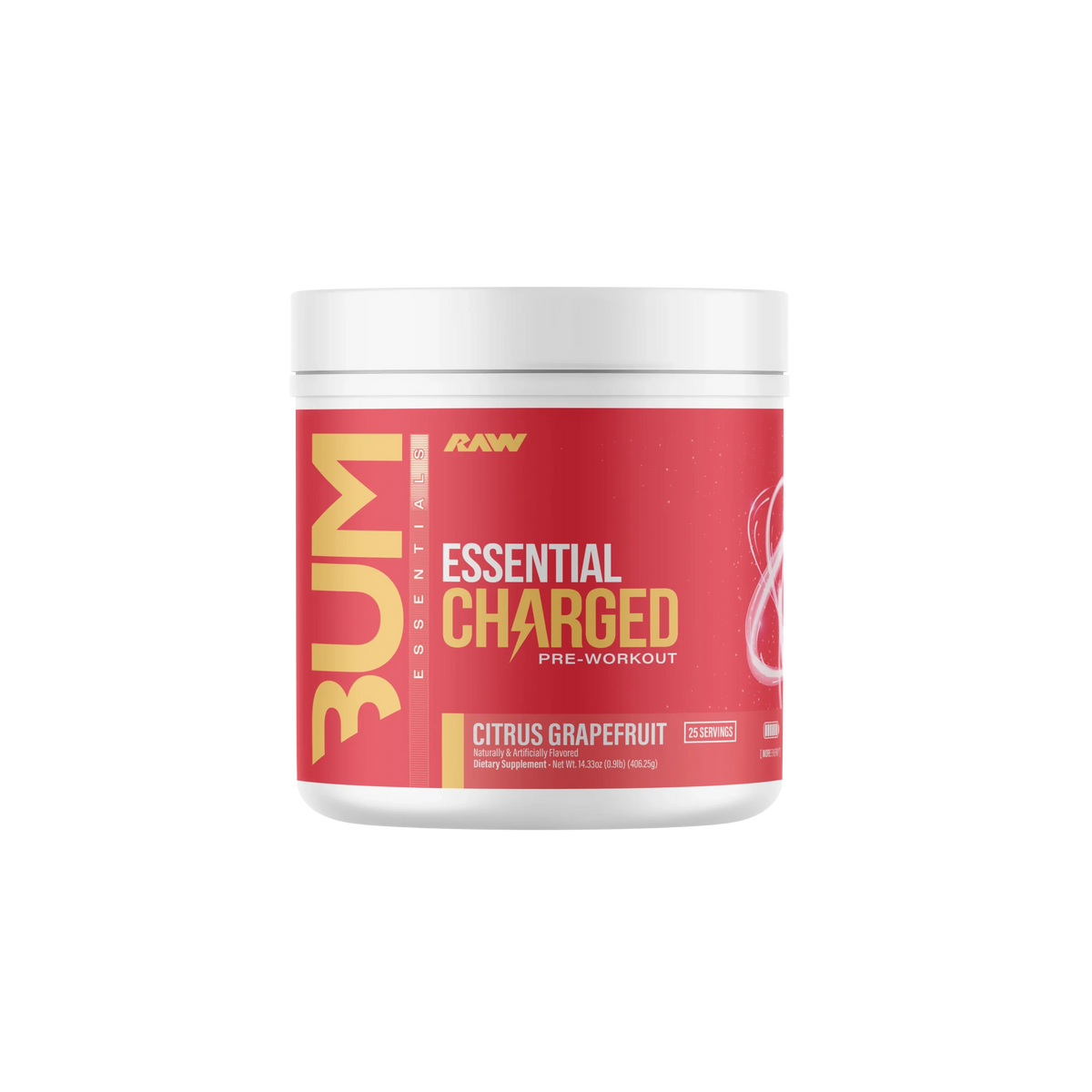 Raw Nutrition Bum Essentials Charged Pre Entreno 25 Servicios citrus grapefruit