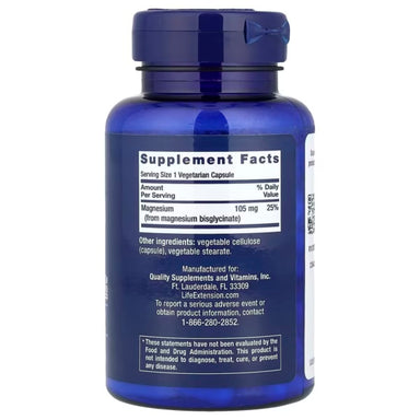 Life Extension Magnesium Glycinate 90 Veg Caps 105mg informacion nutricional