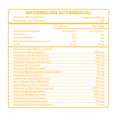 CaroFit Bienestale Vitaminas y Minerales 30 Capsulas informacion nutricional
