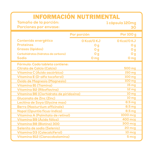 CaroFit Bienestale Vitaminas y Minerales 30 Capsulas informacion nutricional