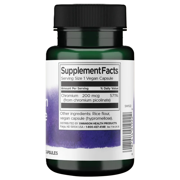 SWANSON CHROMIUM PICOLINATE 60 CAPS informacion nutricional