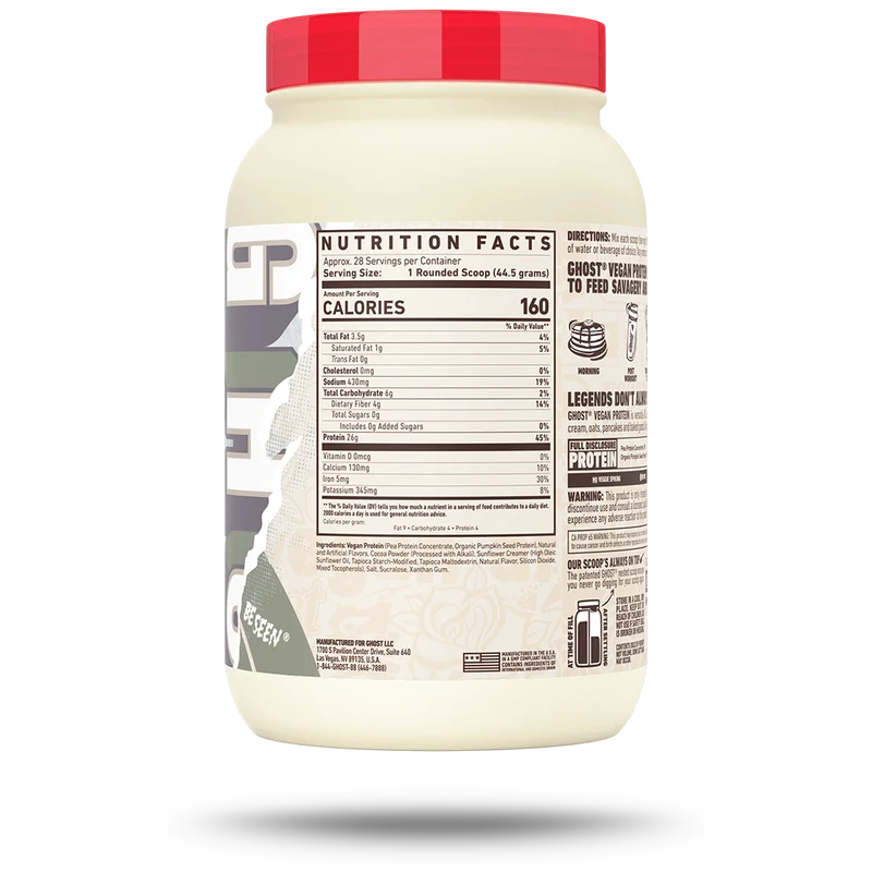 Proteina Ghost Vegan 2 Lbs 28 Servicios informacion nutricional