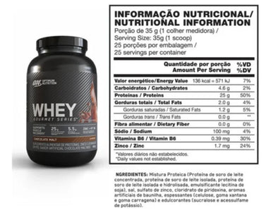 Optimum Nutrition Proteina Whey Gourmet 900gr 24 Servicios Informacion nutricional