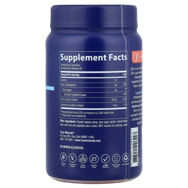 Trace Minerals Zinc 60 Gummies Elderberry Informacion Nutricional