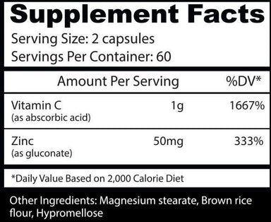 Insane Vitamin C 120 Caps- Asylum Cabinet Multivitaminico informacion nutricional