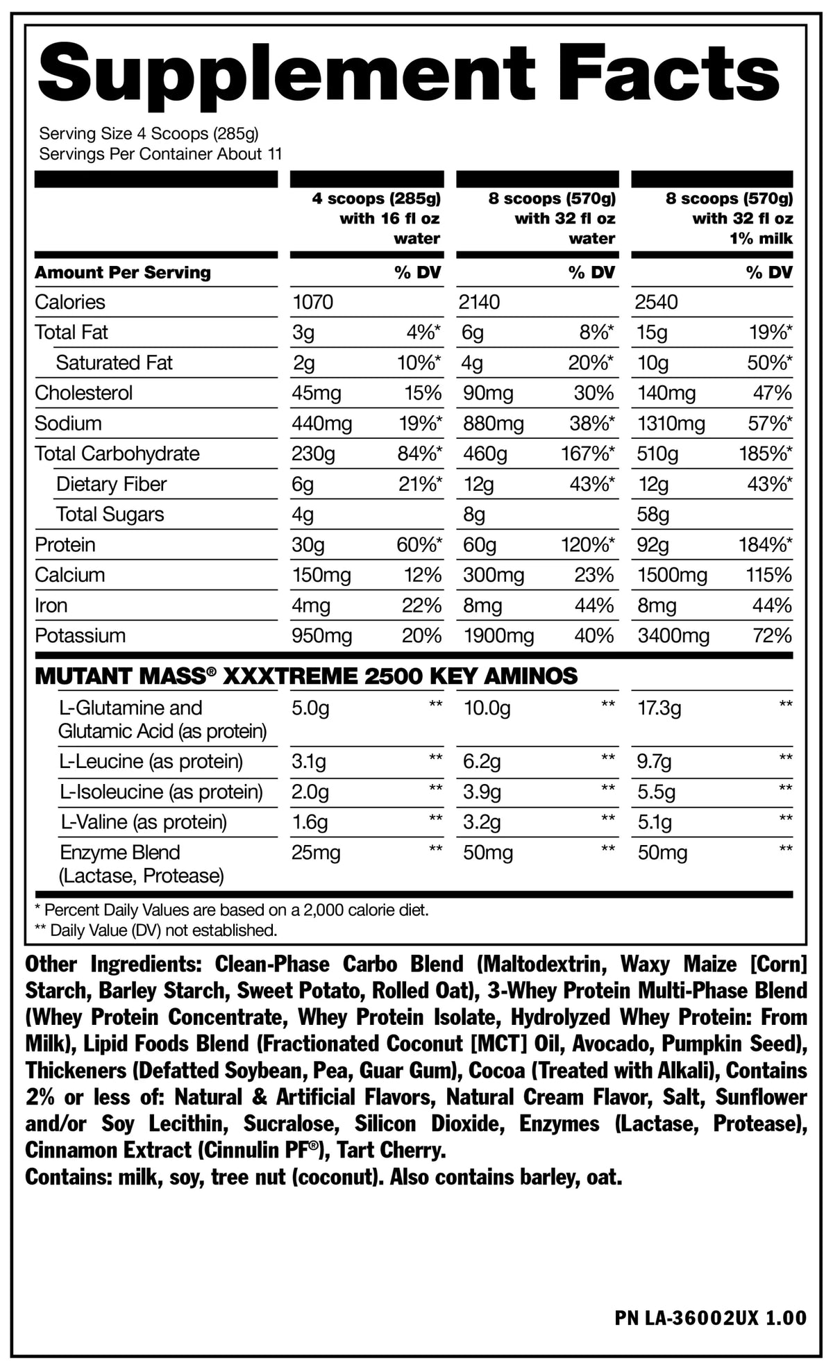 Mutant Mass Extreme Proteina 12 Libras INFORMACION NUTRICIONAL