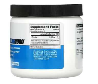 Evlution Nutrition L-Citrulina 2000 200gr 100 Servicios informacion nutricional