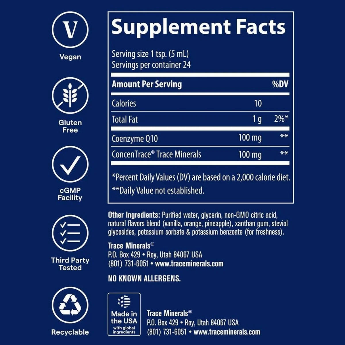 Trace Minerals CoQ10 Líquido Antioxidante 100 mg 118 ml