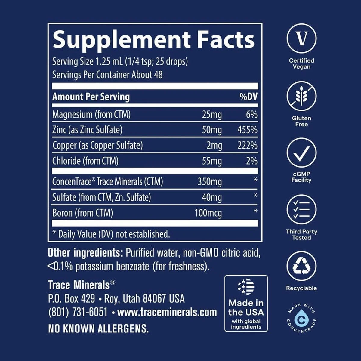 Trace Minerals Zinc Iónico 50 mg 59 ml