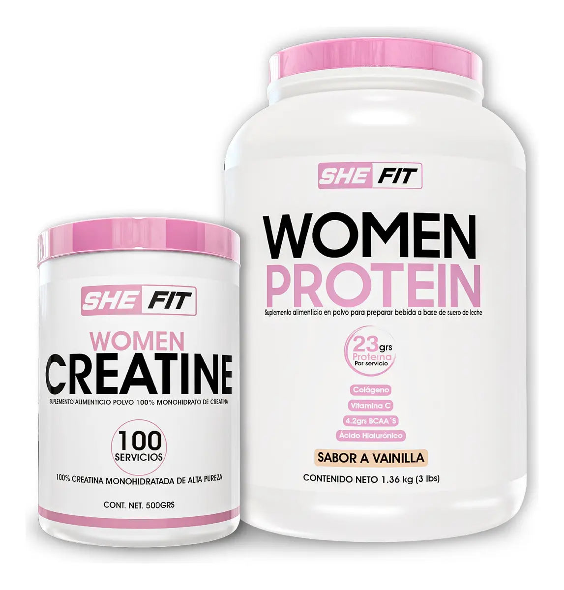 BHP FIT Women Proteina 3Lbs Sabor Vainilla + Women Creatina Monohidratada100 Serv