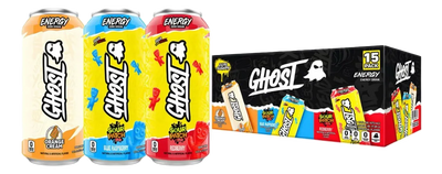 Ghost Energy Drink 15 pack (Sour Patch Redberry, Sour Patch Blue Raspberry , Orange Cream)