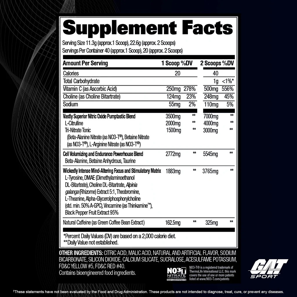 GAT Sport Nitraflex Black Pre Entreno 40 Servicios