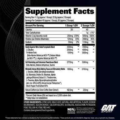 GAT Sport Nitraflex Black Pre Entreno 40 Servicios