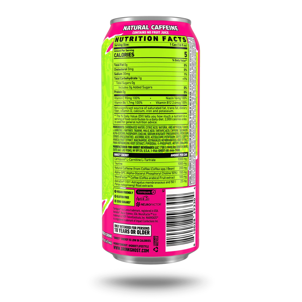 Ghost Energy Drink 16oz 12 Pack Warheads